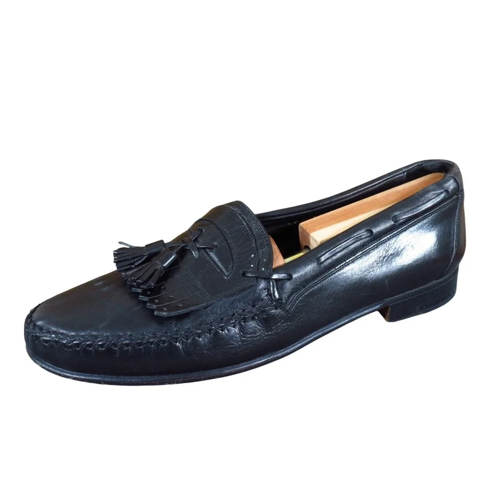 Johnston &‎ Murphy Domani Men Tassel Loafer 9.5 M Dress Shoe Black Leather Italy